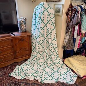 Vintage Green & White Patchwork Quilt Top